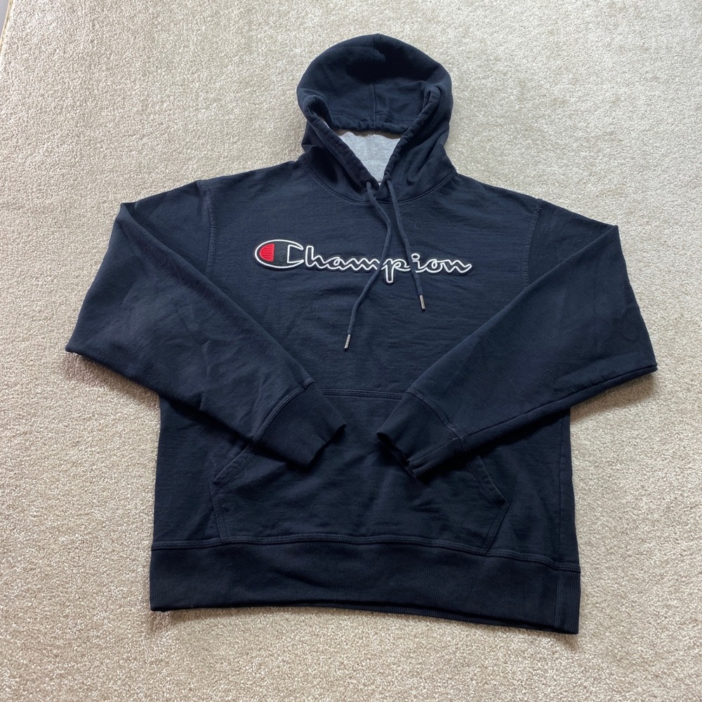 Champion Hoodie Mens‎ Medium Black Authentic Athleticwear Logo Pullover